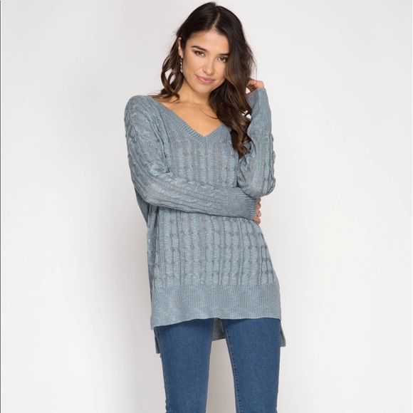 Lattice back cable knit gray sweater - Picture 4 of 7